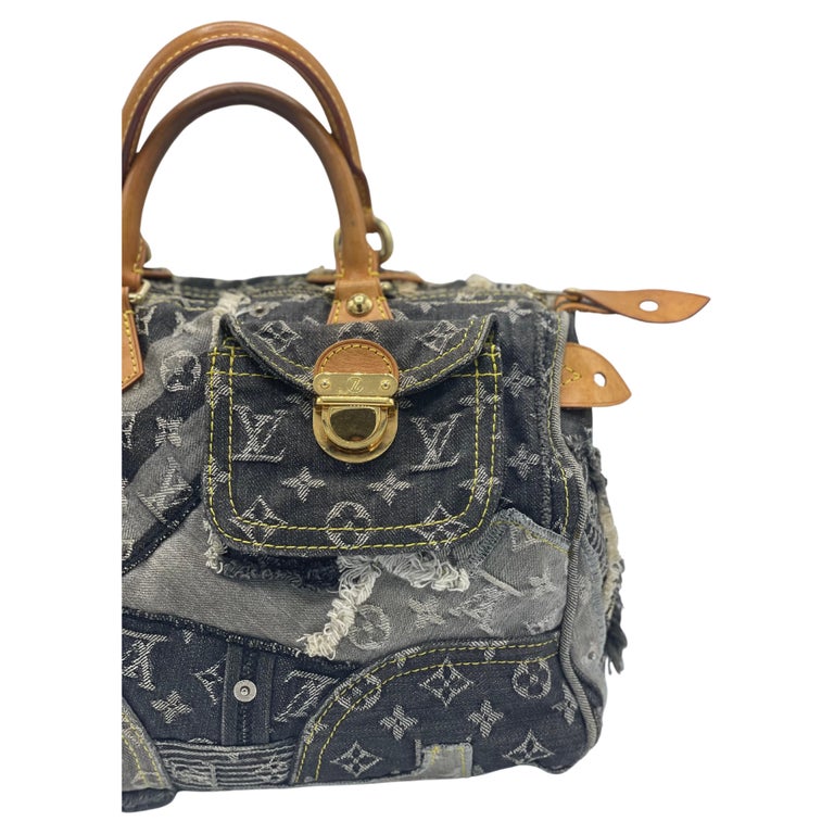 Lot - Louis Vuitton Denim Patchwork Speedy 30 Handbag H.- 8 1/2 in