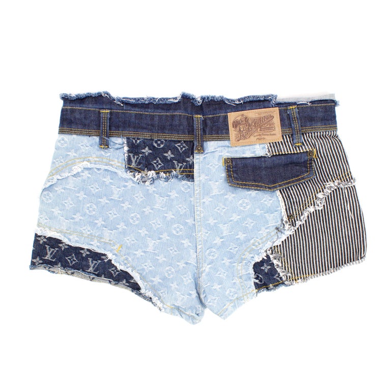 Louis Vuitton Dark Blue Cotton Denim LV Logo Women's Booty Hot Pants Shorts  For Sale at 1stDibs