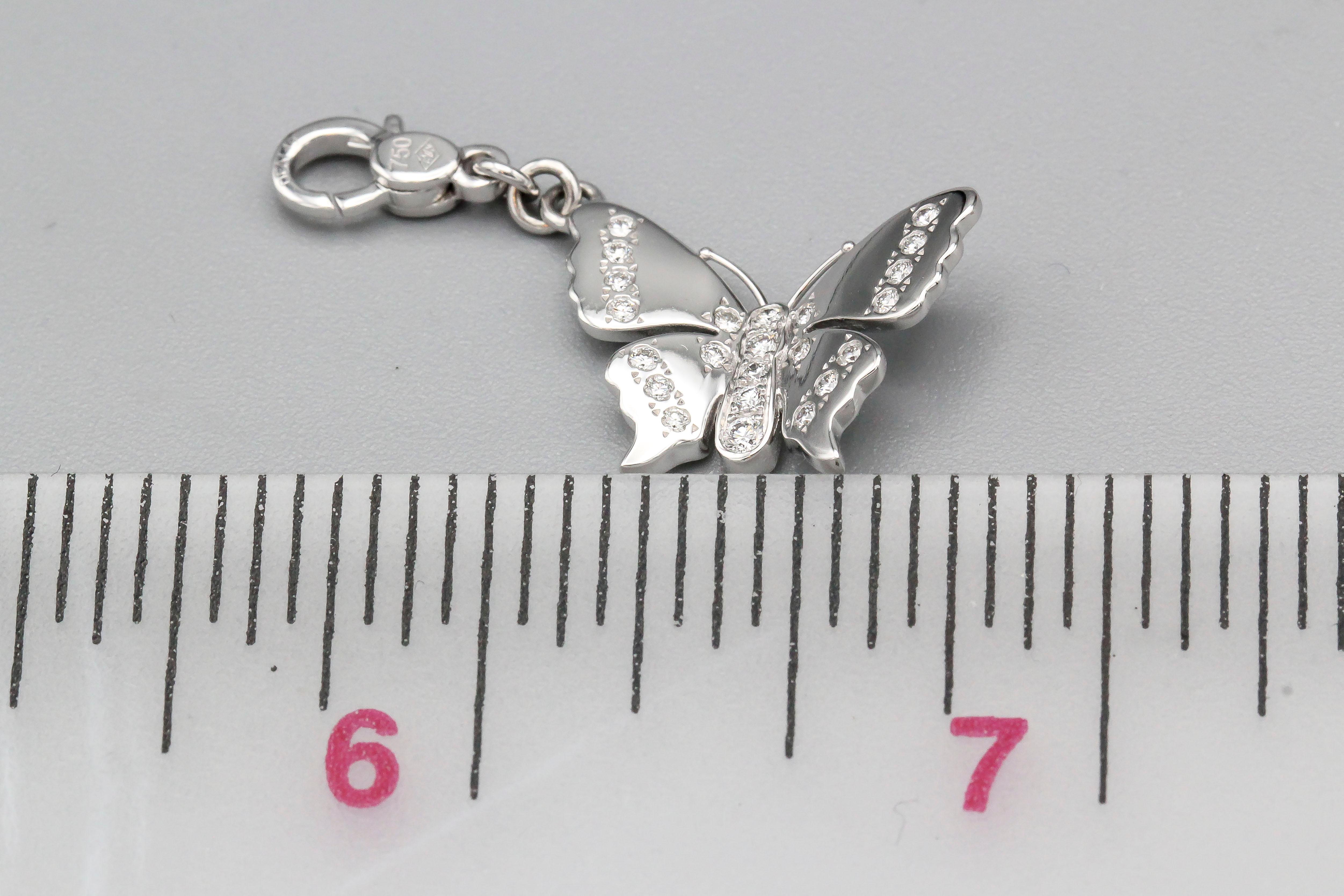 Louis Vuitton Diamond 18 Karat White Gold Butterfly Charm In Excellent Condition In New York, NY