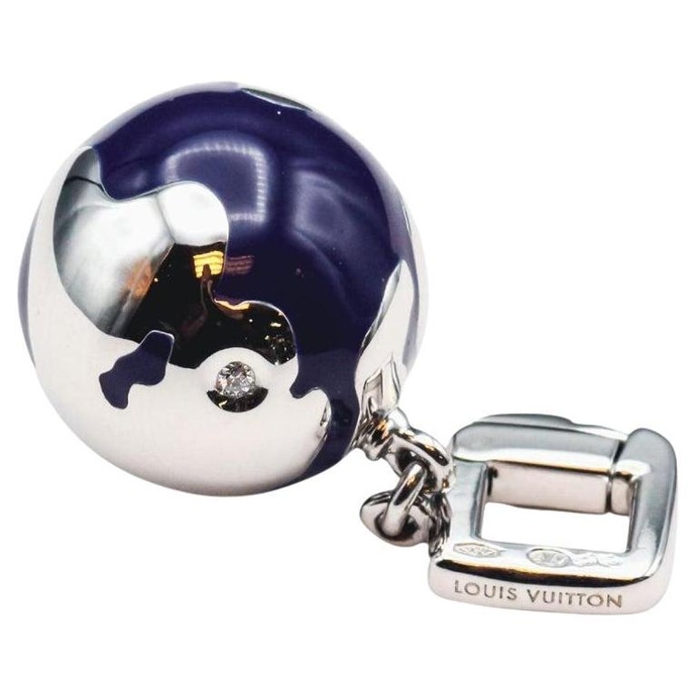 Louis Vuitton Diamond Enamel 18k White Gold Globe Charm Pendant 