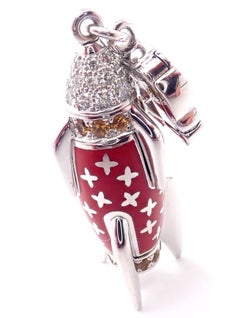 Louis Vuitton Diamond Enamel Rocket Ship White Gold Charm Pendant