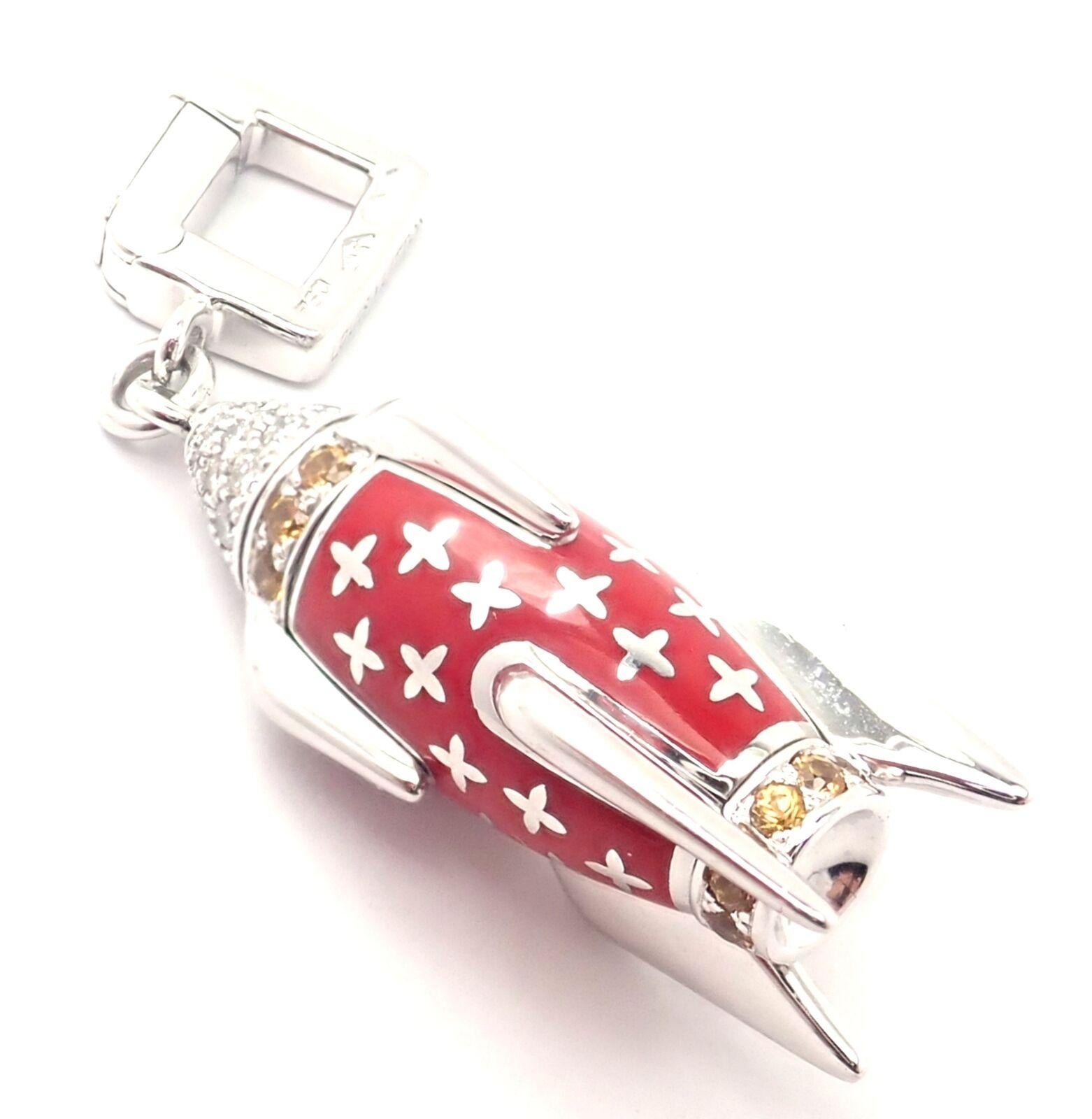 Brilliant Cut Louis Vuitton Diamond Enamel Rocket Ship White Gold Charm Pendant
