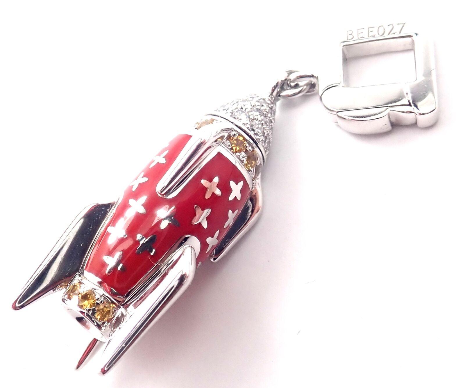 Louis Vuitton Diamond Enamel Rocket Ship White Gold Charm Pendant In Excellent Condition In Holland, PA