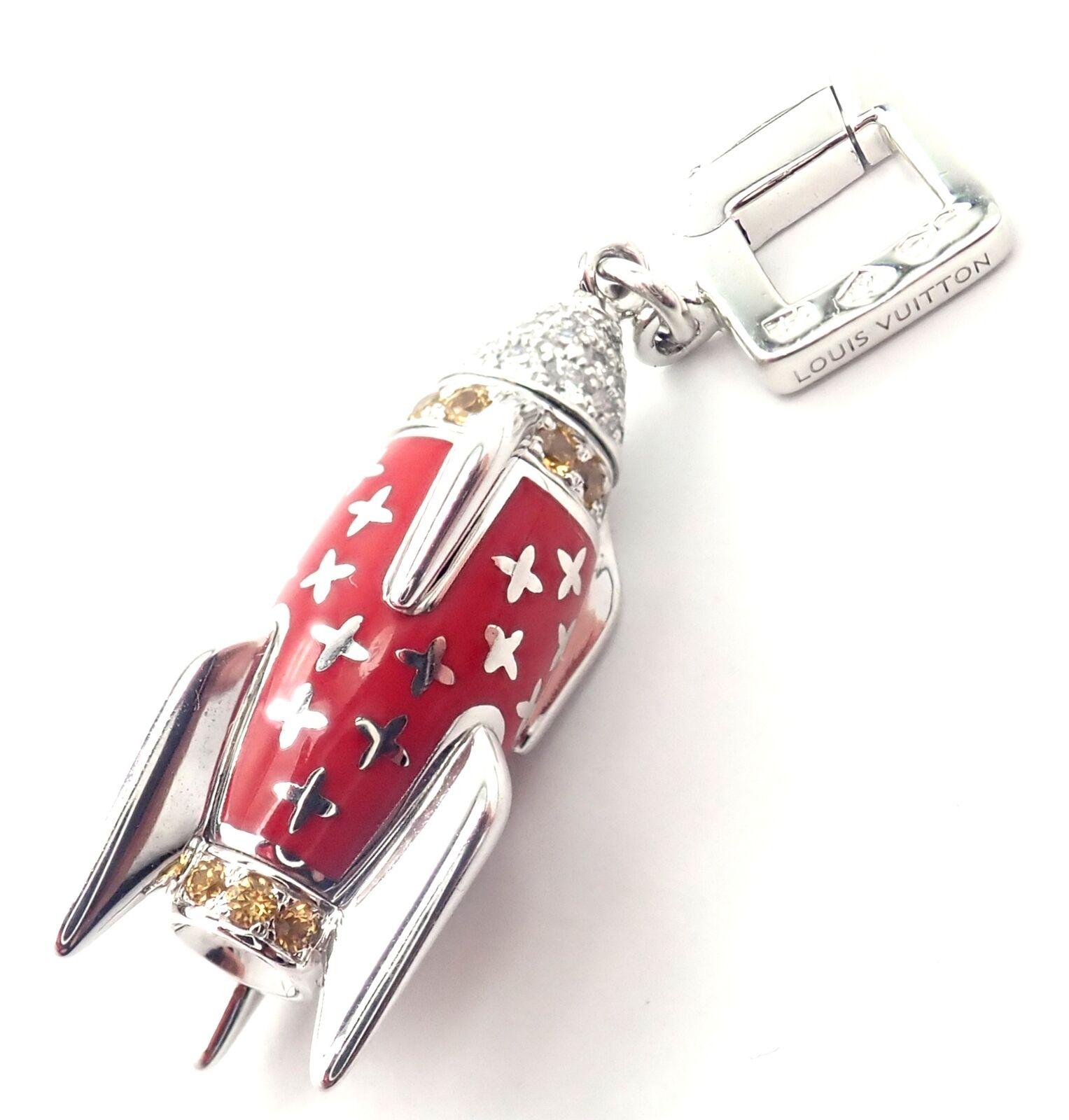 Women's or Men's Louis Vuitton Diamond Enamel Rocket Ship White Gold Charm Pendant