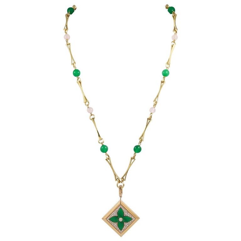 Louis Vuitton Diamond, Malachite, Pearl and Quartz Long Necklace For Sale at 1stdibs