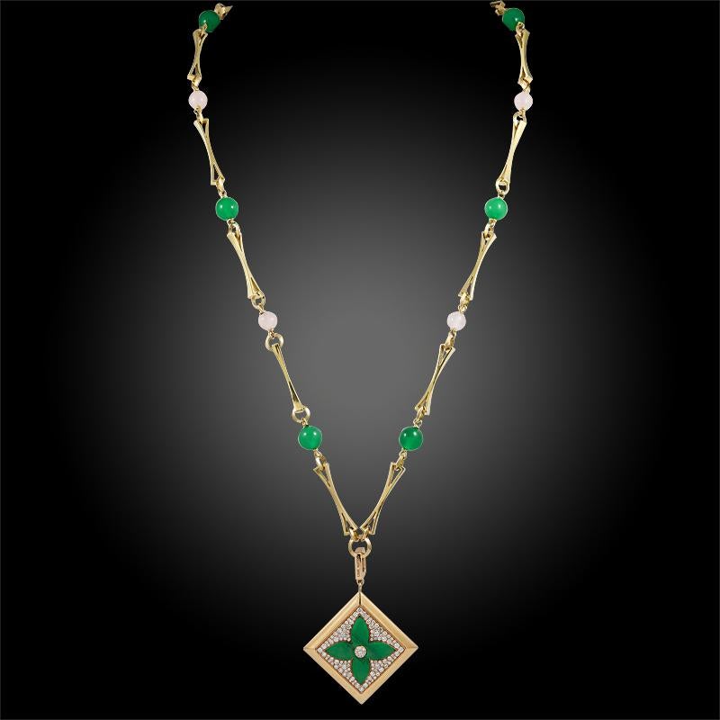 Louis Vuitton Collier long en diamants, malachites, perles et quartz Bon état à New York, NY