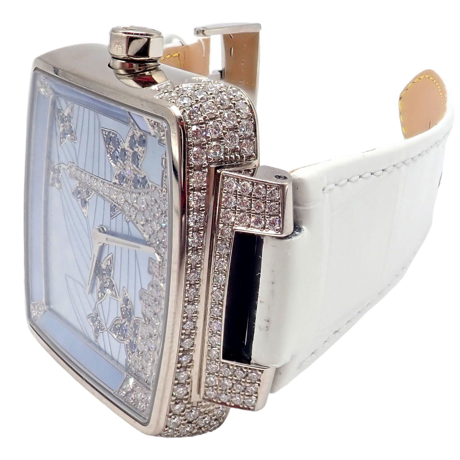 Louis Vuitton Diamond Sapphire Paris 34mm White Gold Ladies Watch Q233E 2