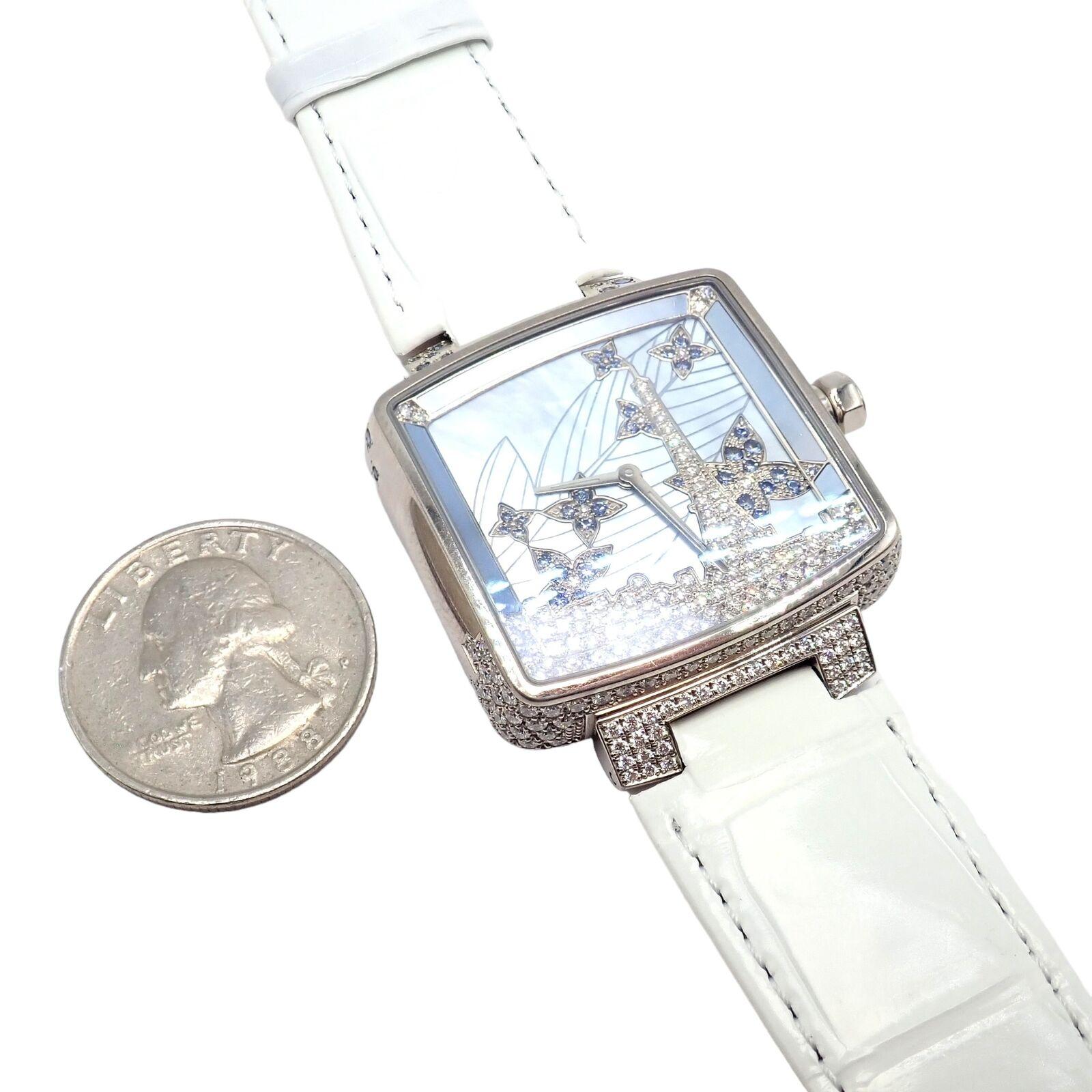Louis Vuitton Diamond Sapphire Paris 34mm White Gold Ladies Watch Q233E 3