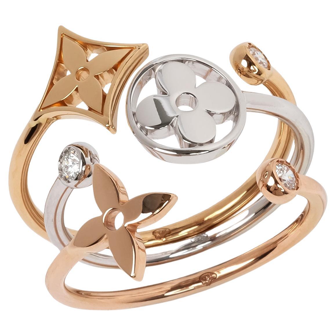Louis Vuitton Diamond Set 18ct White, Yellow and Rose Gold Idylle Blossom Rings