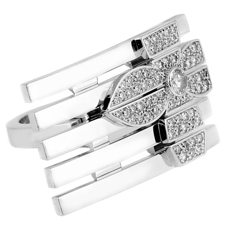 Round Cut Louis Vuitton Diamond White Gold Flower Cocktail Ring For Sale