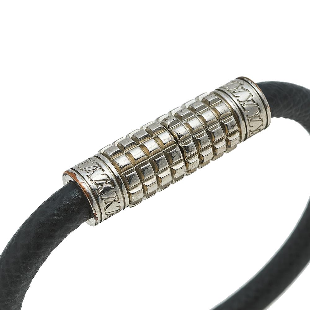 Contemporary Louis Vuitton Digit Silver Tone Metal and Leather Bracelet