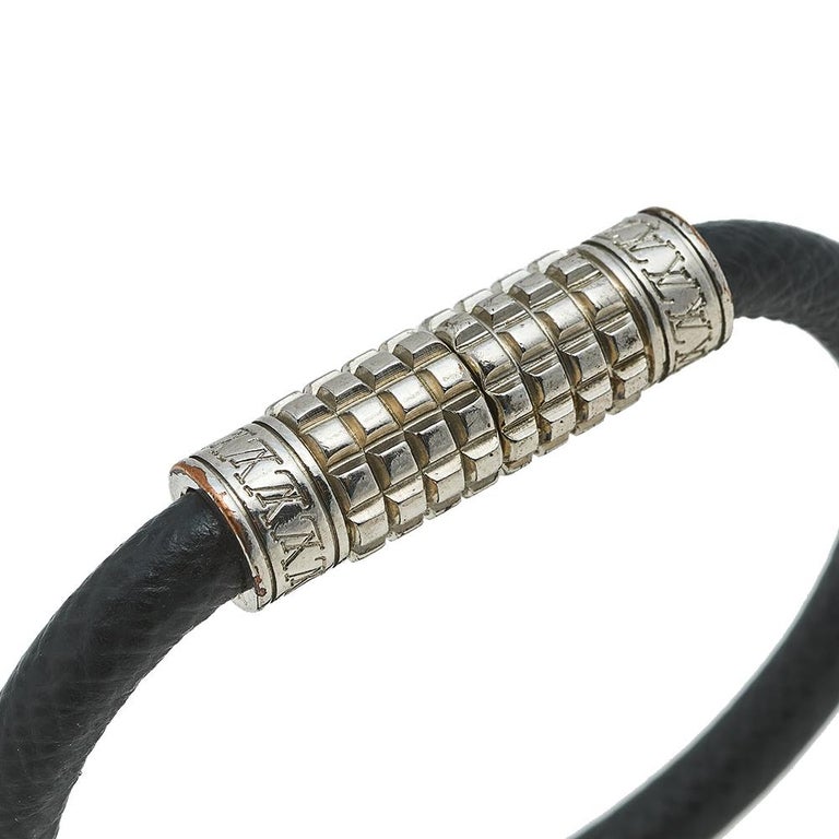 Louis Vuitton Digit Silver Tone Metal and Leather Bracelet at