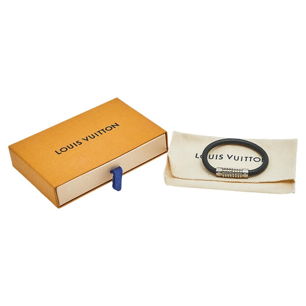 Women's Louis Vuitton Digit Silver Tone Metal and Leather Bracelet