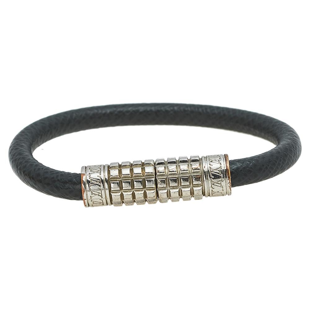 Louis Vuitton Digit Silver Tone Metal and Leather Bracelet