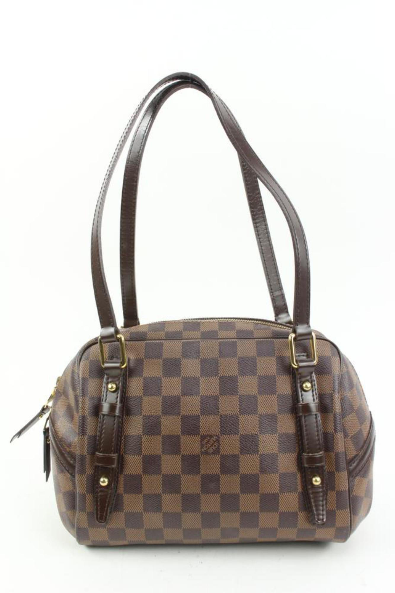 Gray Louis Vuitton Discontinued Damier Ebene Rivington Bowler Shoulder Bag s214lv84 For Sale