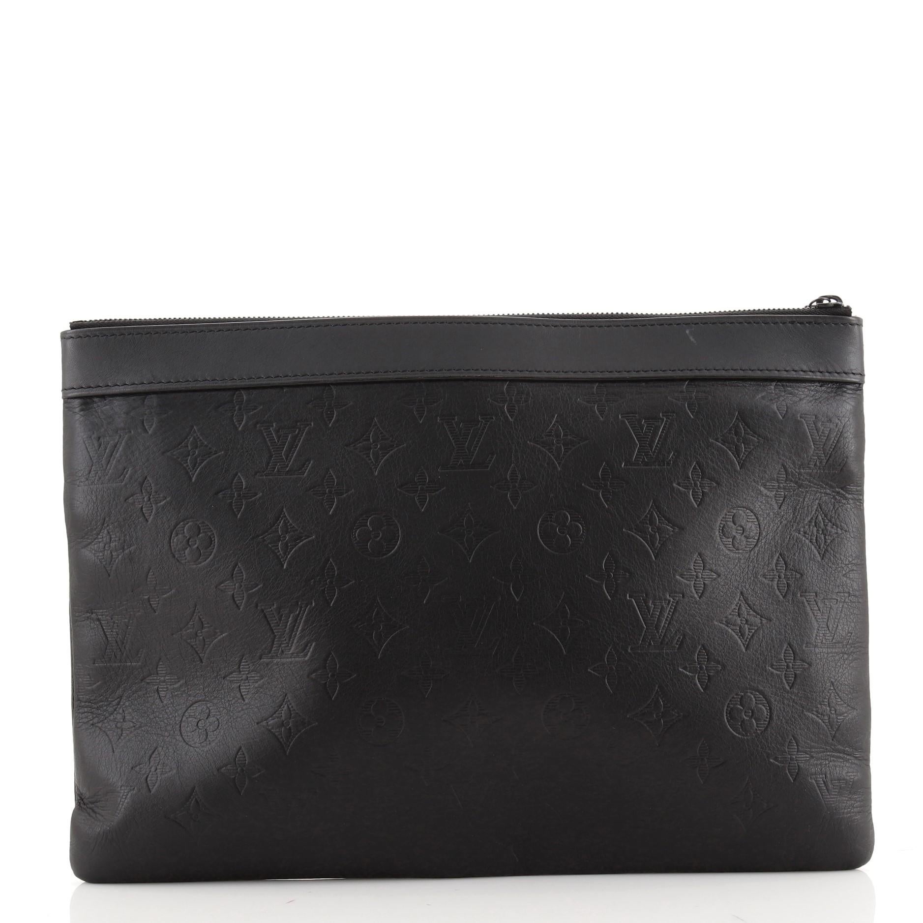 Black Louis Vuitton Discovery Pochette Monogram Shadow Leather GM