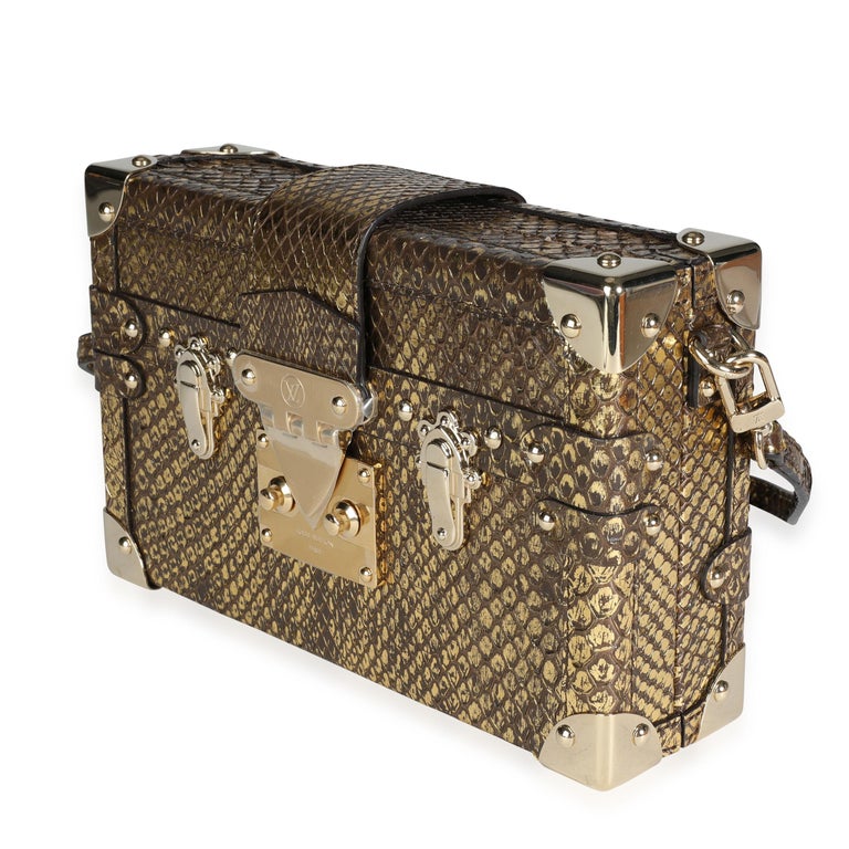 Louis Vuitton Distressed Metallic Gold Python Petite Malle In Excellent Condition For Sale In New York, NY