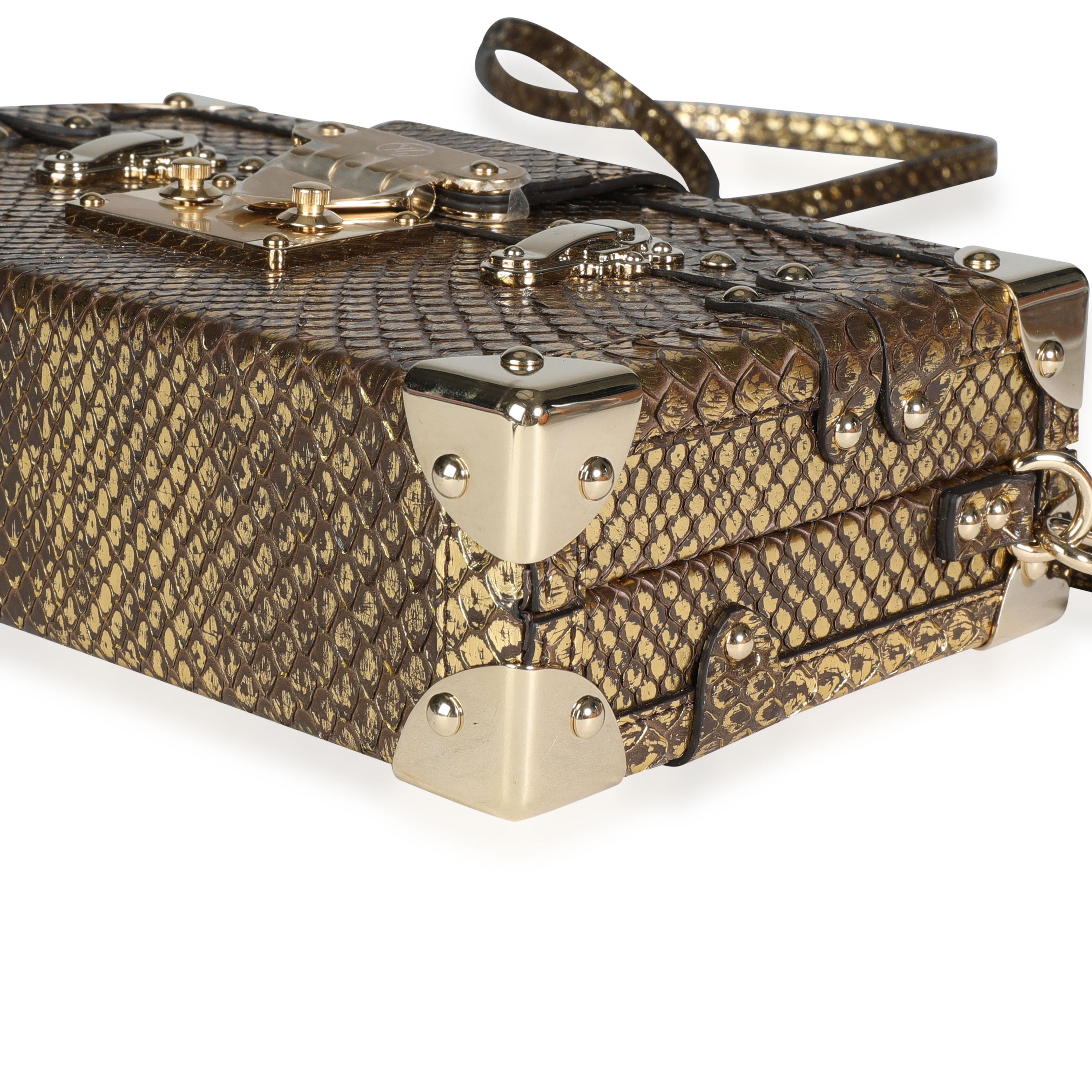Brown Louis Vuitton Distressed Metallic Gold Python Petite Malle