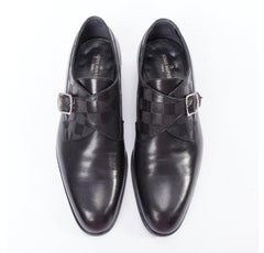 LOUIS VUITTON District black Damier check emboss calf buckle monk shoes UK6.5