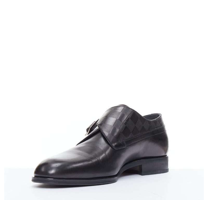 Men's LOUIS VUITTON District black Damier check emboss calf buckle monk shoes UK6.5 For Sale