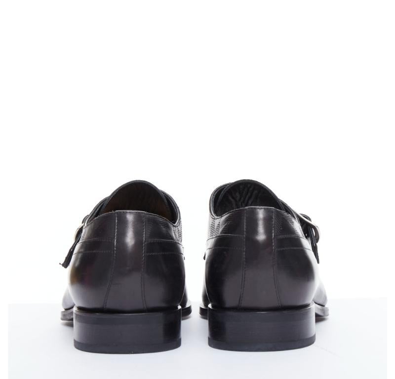 LOUIS VUITTON District black Damier check emboss calf buckle monk shoes UK6.5 For Sale 1