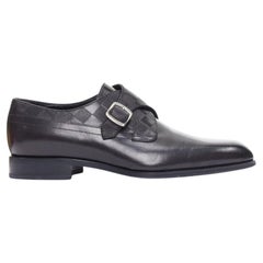 LOUIS VUITTON District nero Damier check emboss vitello fibbia scarpe da monaco UK6.5