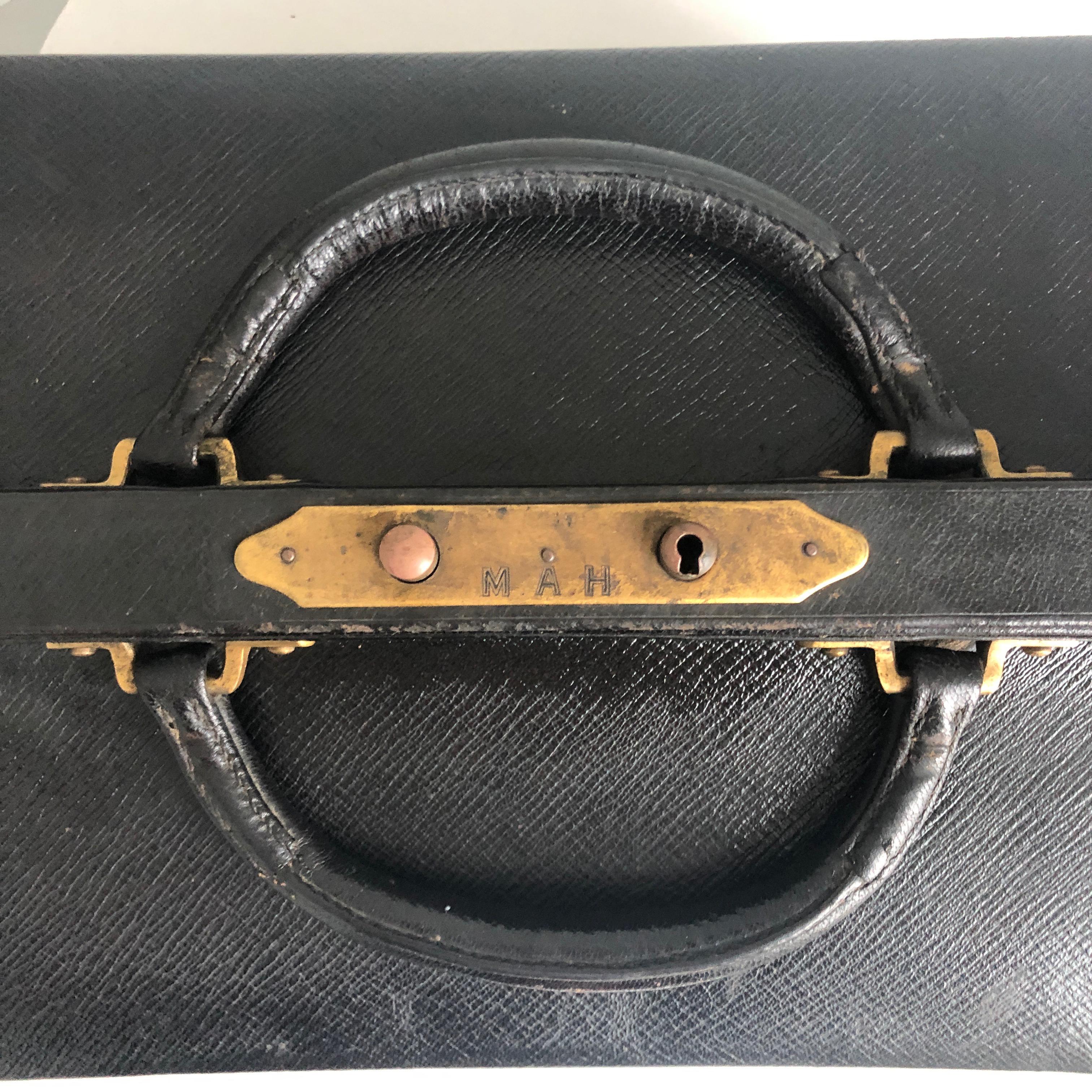 Louis Vuitton Doctors Bag Early 20th C Sac Cabine Antique Travel Case Black Rare For Sale 5