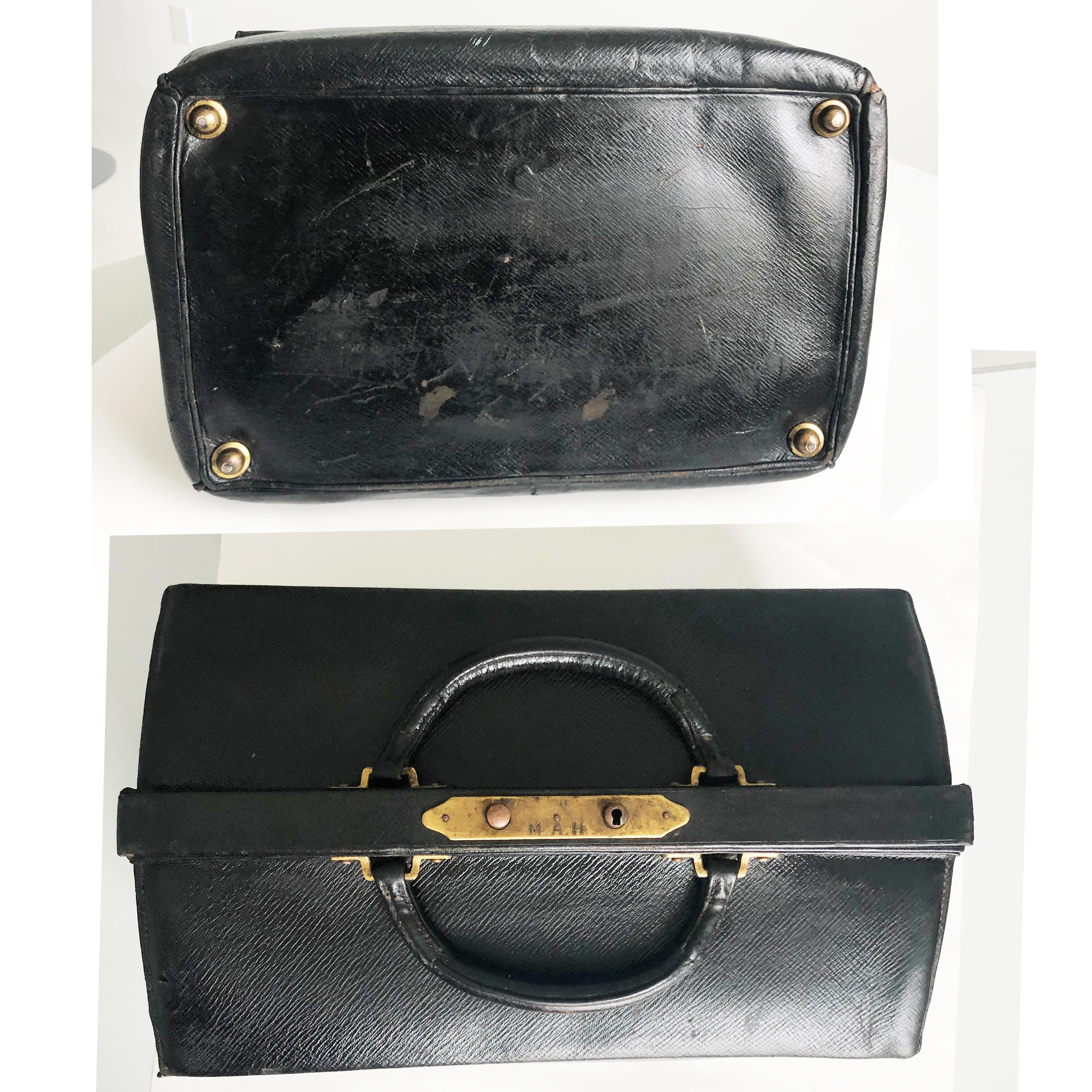 Louis Vuitton Doctors Bag Early 20th C Sac Cabine Antique Travel Case Black Rare For Sale 1