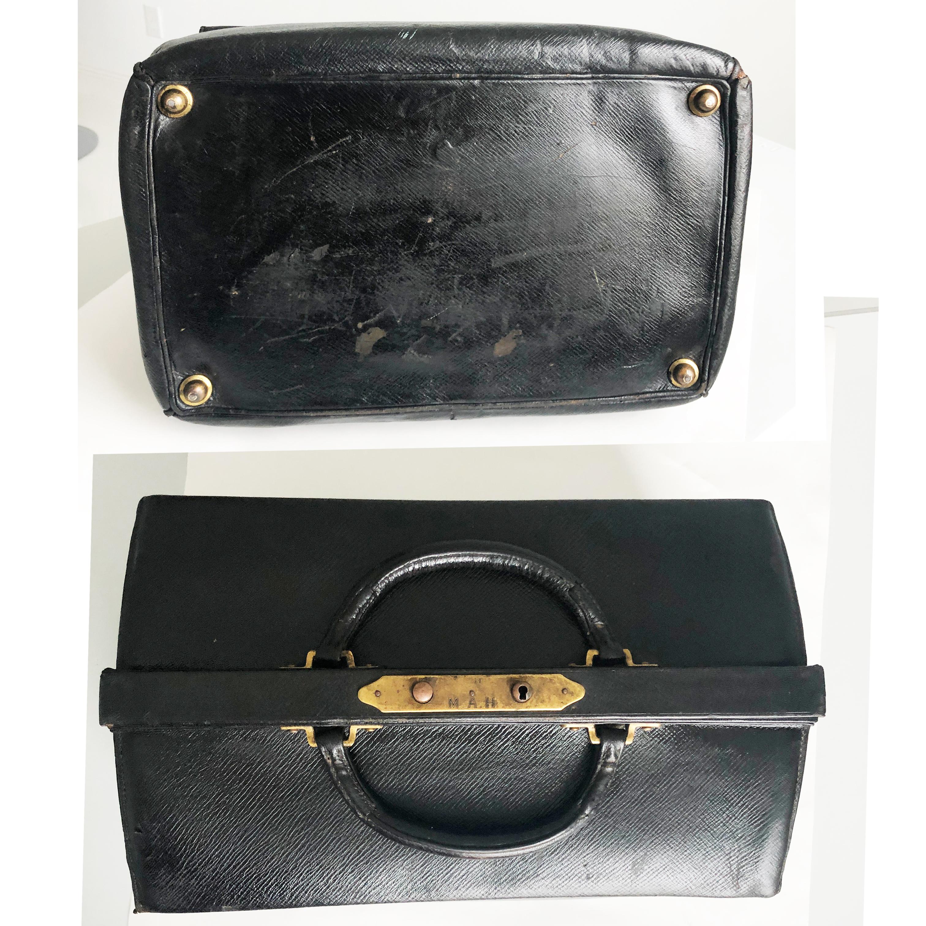 Seltene antike Sac Cabine-Reisetasche von Louis Vuitton für Arzt, schwarz, frühes 20. Jahrhundert im Angebot 1
