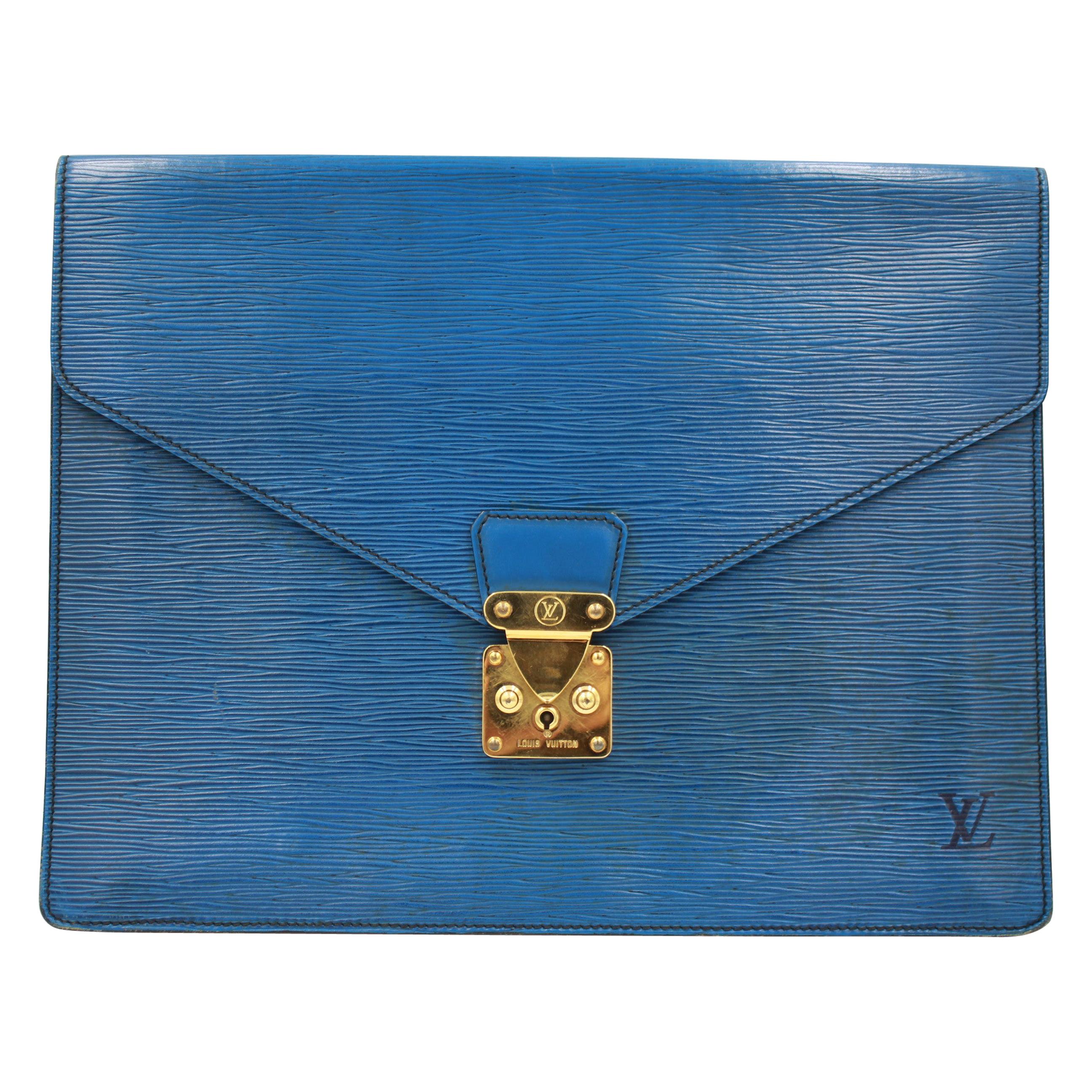 Louis vuitton document pouch in blue épi leather For Sale