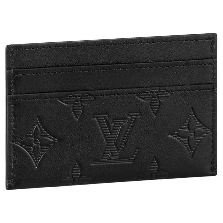 Louis Vuitton Double Card Holder Black Monogram Shadow Leather For Sale