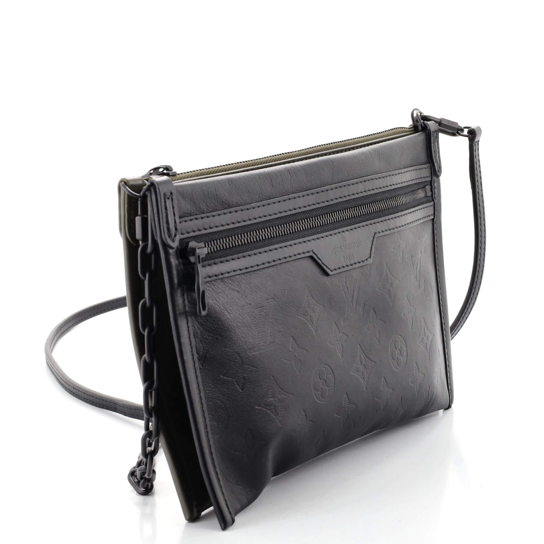 Louis Vuitton Louis Vuitton Doppelte flache Messenger Bag Monogramm Schatten Leder (Schwarz)