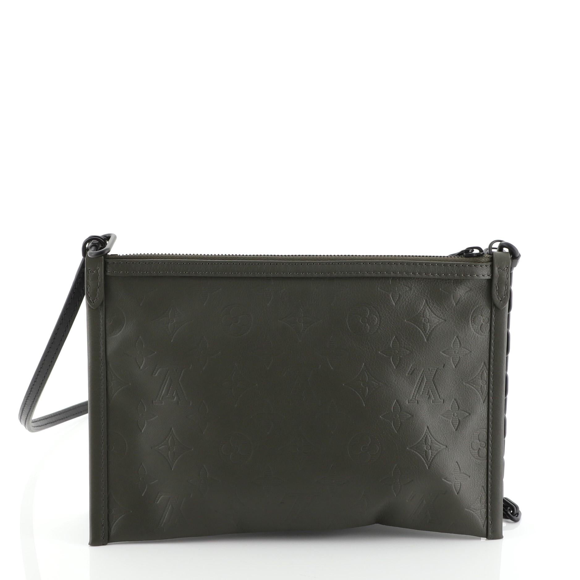 Black Louis Vuitton Double Flat Messenger Bag Monogram Shadow Leather