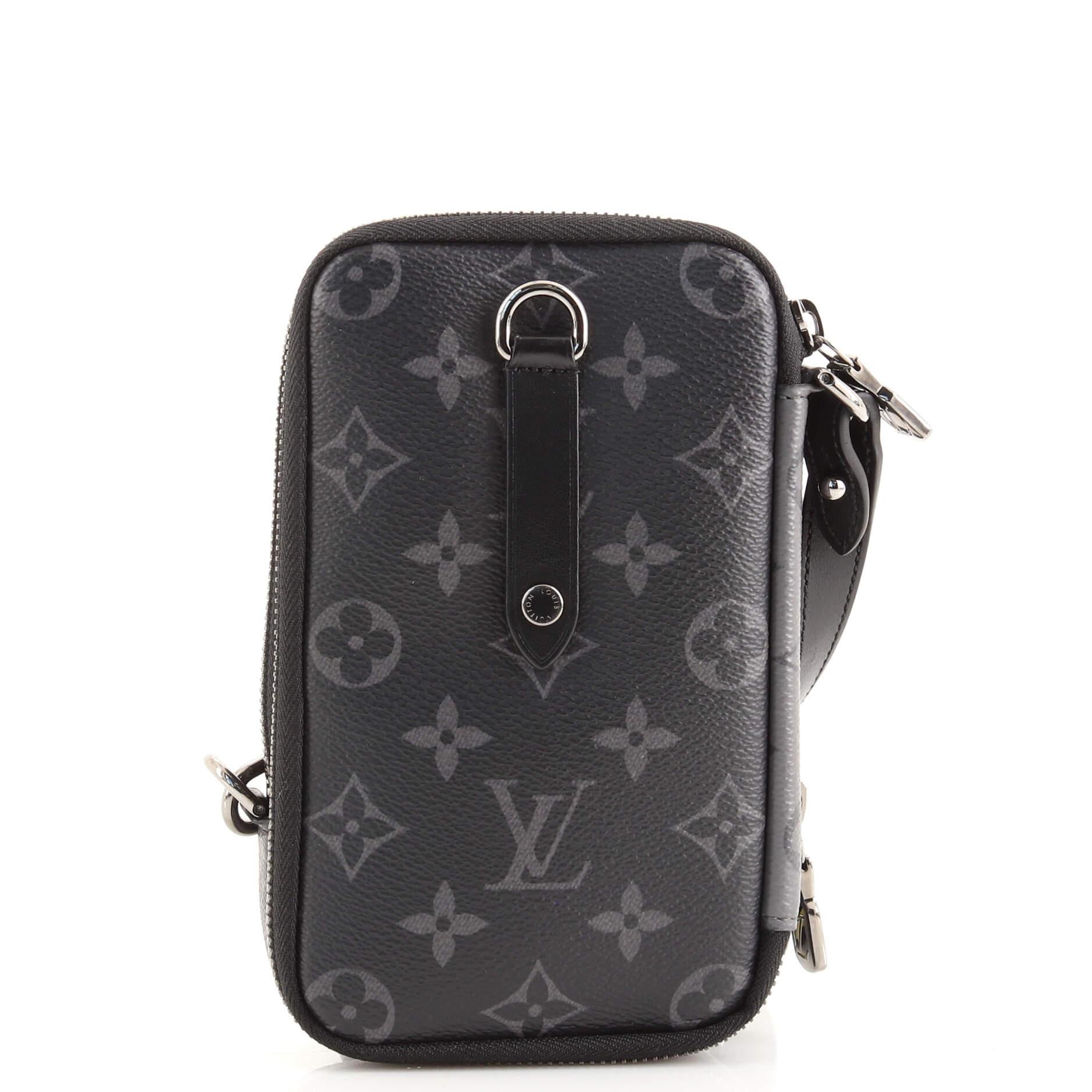 Louis Vuitton Double Phone Pouch Reverse Monogram Eclipse Canvas In Good Condition In NY, NY