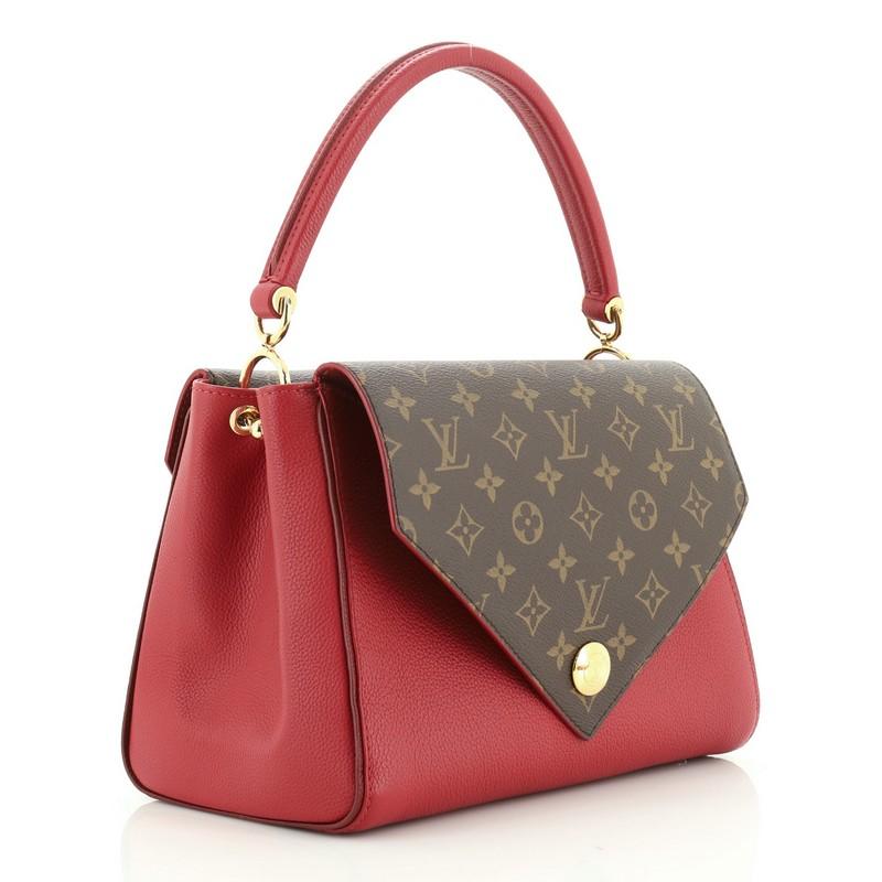 Red Louis Vuitton Double V Handbag Calfskin And Monogram Canvas 