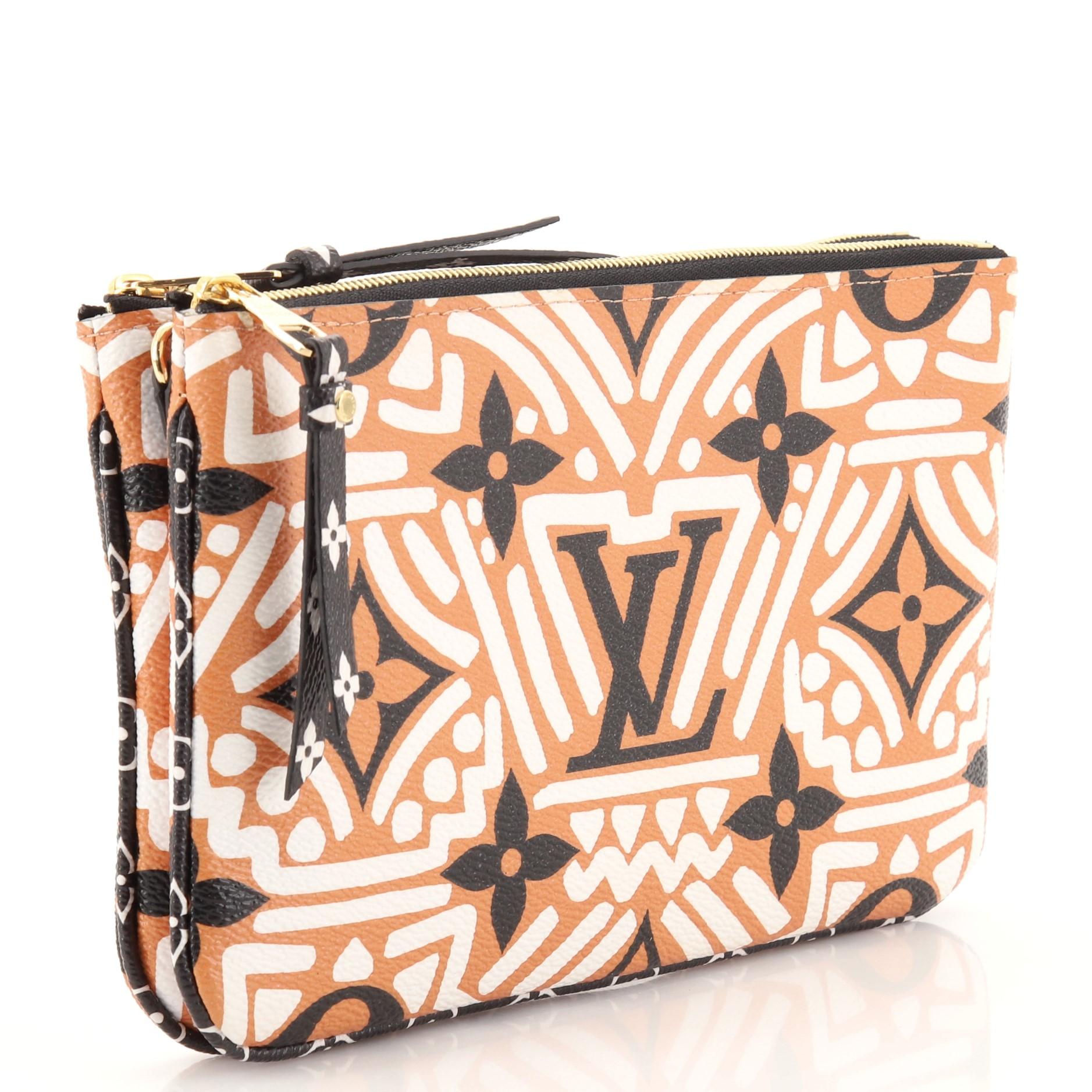 Beige Louis Vuitton Double Zip Pochette Limited Edition Crafty Monogram Giant