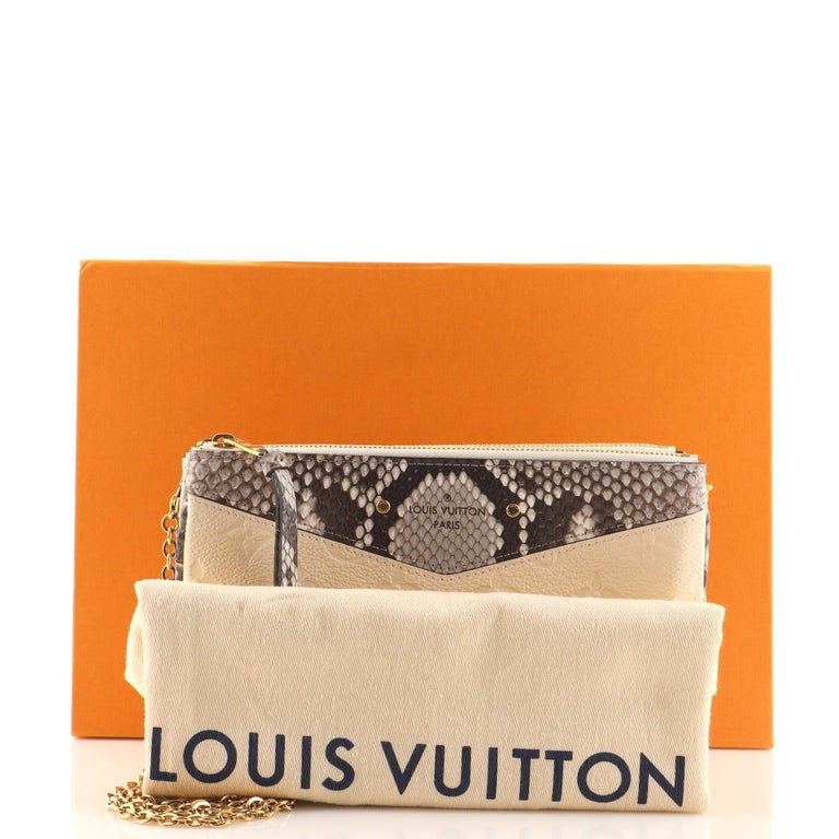 Louis Vuitton Double Zip Pochette Monogram Empreinte Leather with Python Neutral