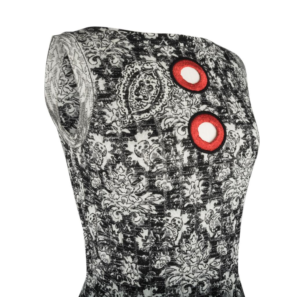 Louis Vuitton Dress Black Gray Stretch Floral Red Metallic Keyholes S In Excellent Condition In Miami, FL