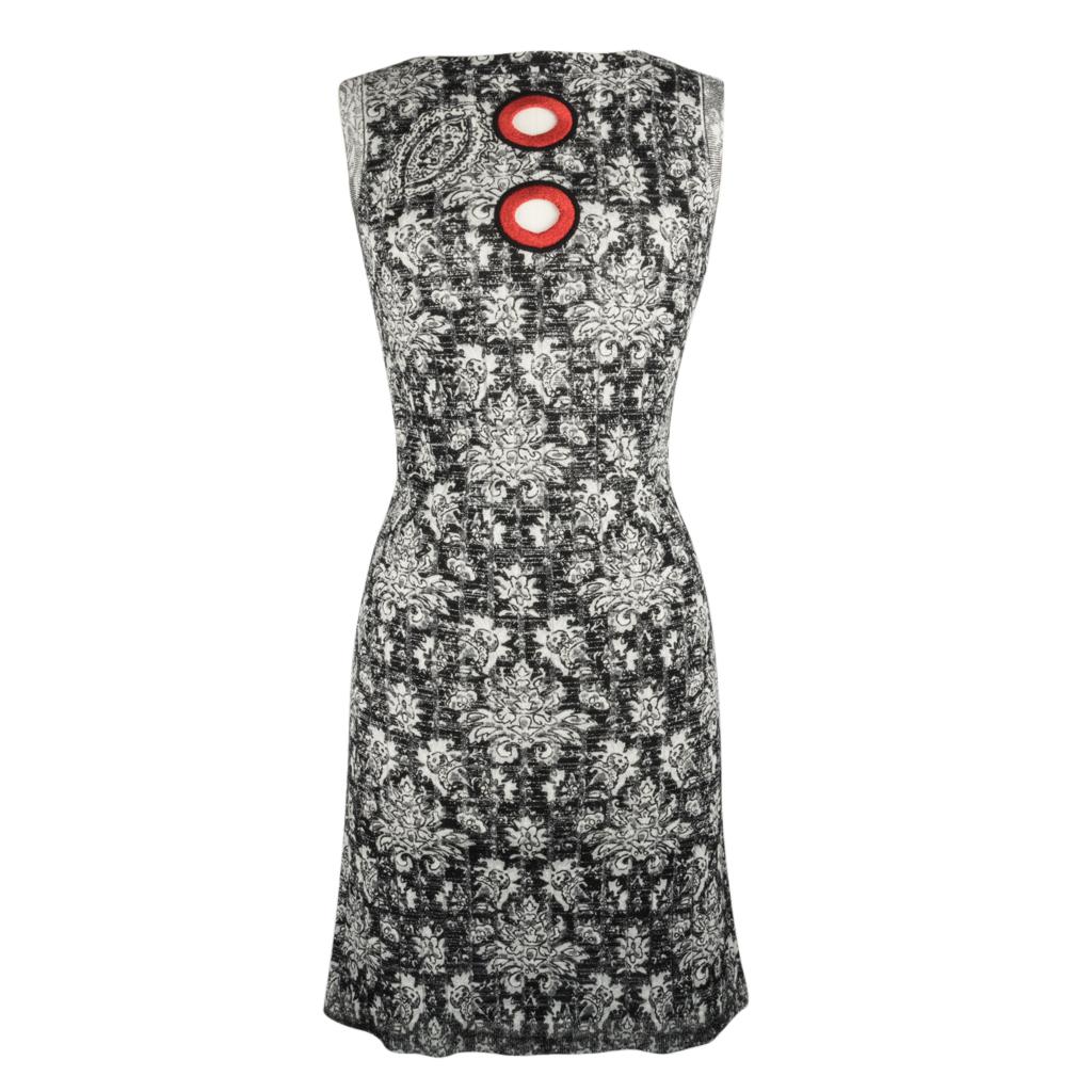 Louis Vuitton Dress Black Grey Stretch Floral Red Metallic Keyholes S