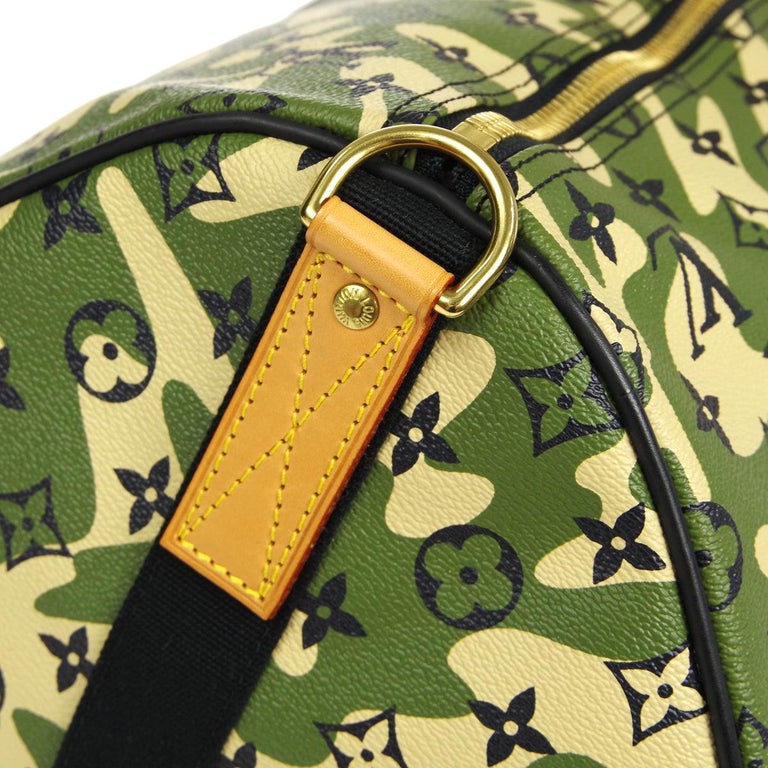 Louis Vuitton Green, Beige and Black Camo Monogramouflage Keepall Bandouliere 55 Gold Hardware, 2008, Handbag
