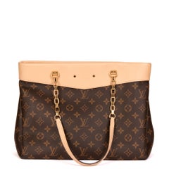 LOUIS VUITTON Dune Calfskin Leather & Brown Monogram Canvas Pallas Shopper