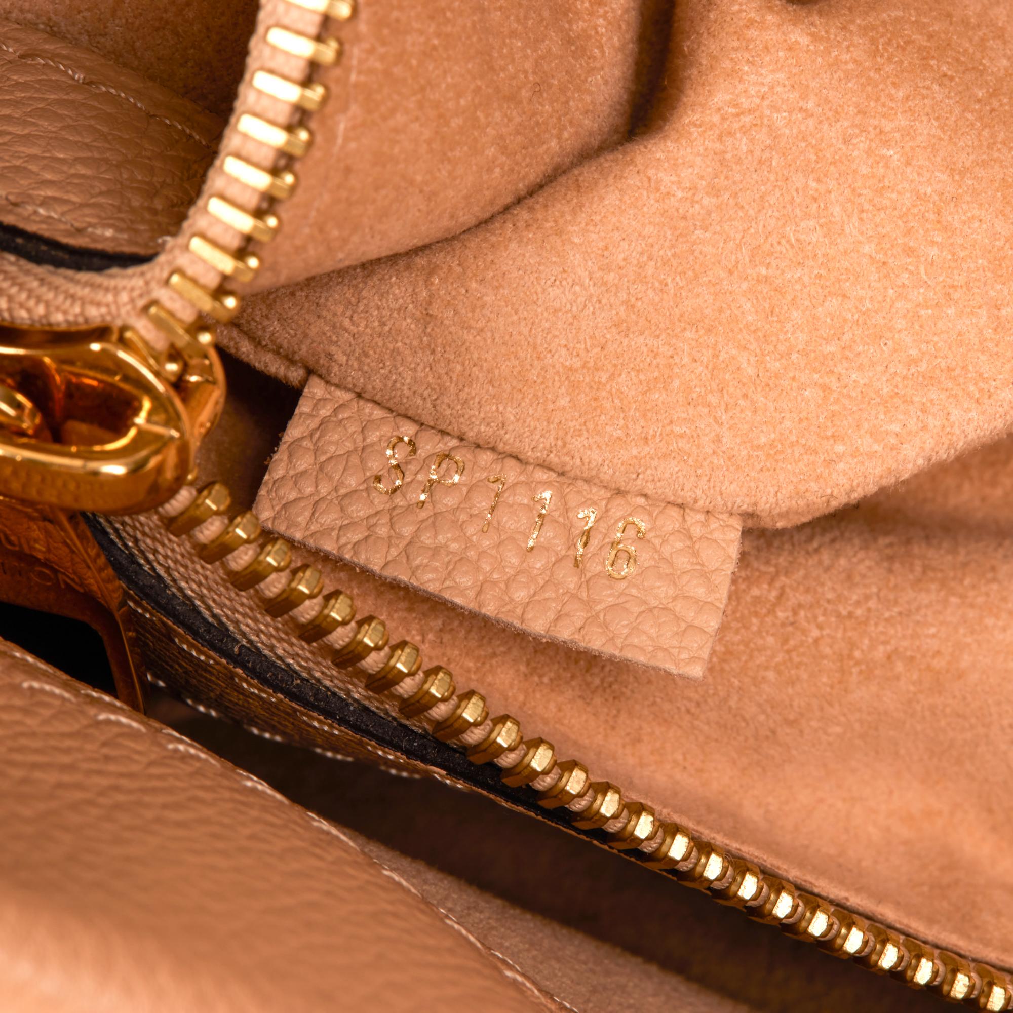 Louis Vuitton Dune Calfskin Leather & Brown Monogram Pallas Shopper For Sale 5