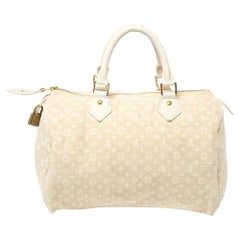 Louis Vuitton Speedy 30 White Dune Mini Lin Monogram Hand Bag For