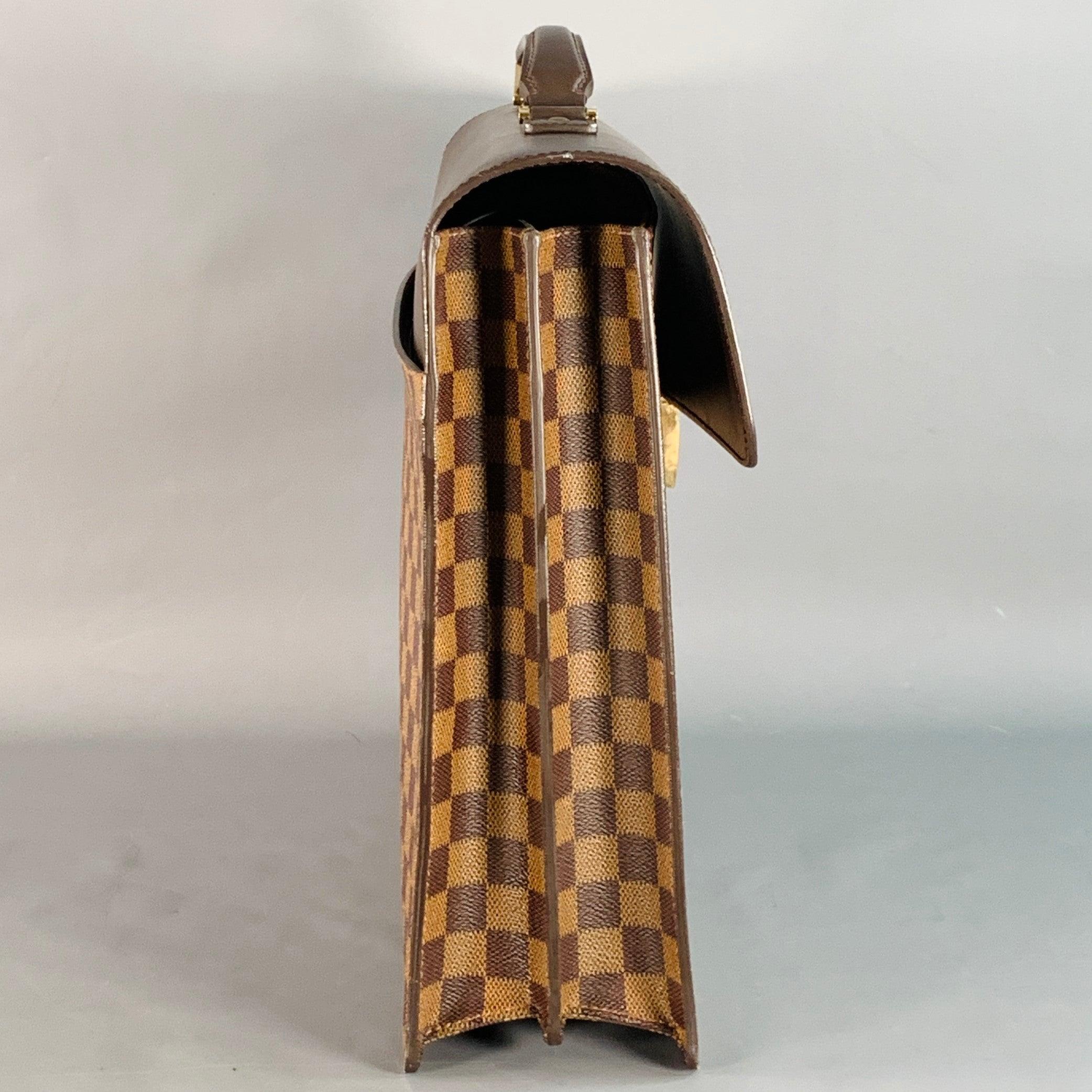 LOUIS VUITTON Ebene Brown Beige Damier Leather Coated Canvas Briefcase Bag In Good Condition For Sale In San Francisco, CA
