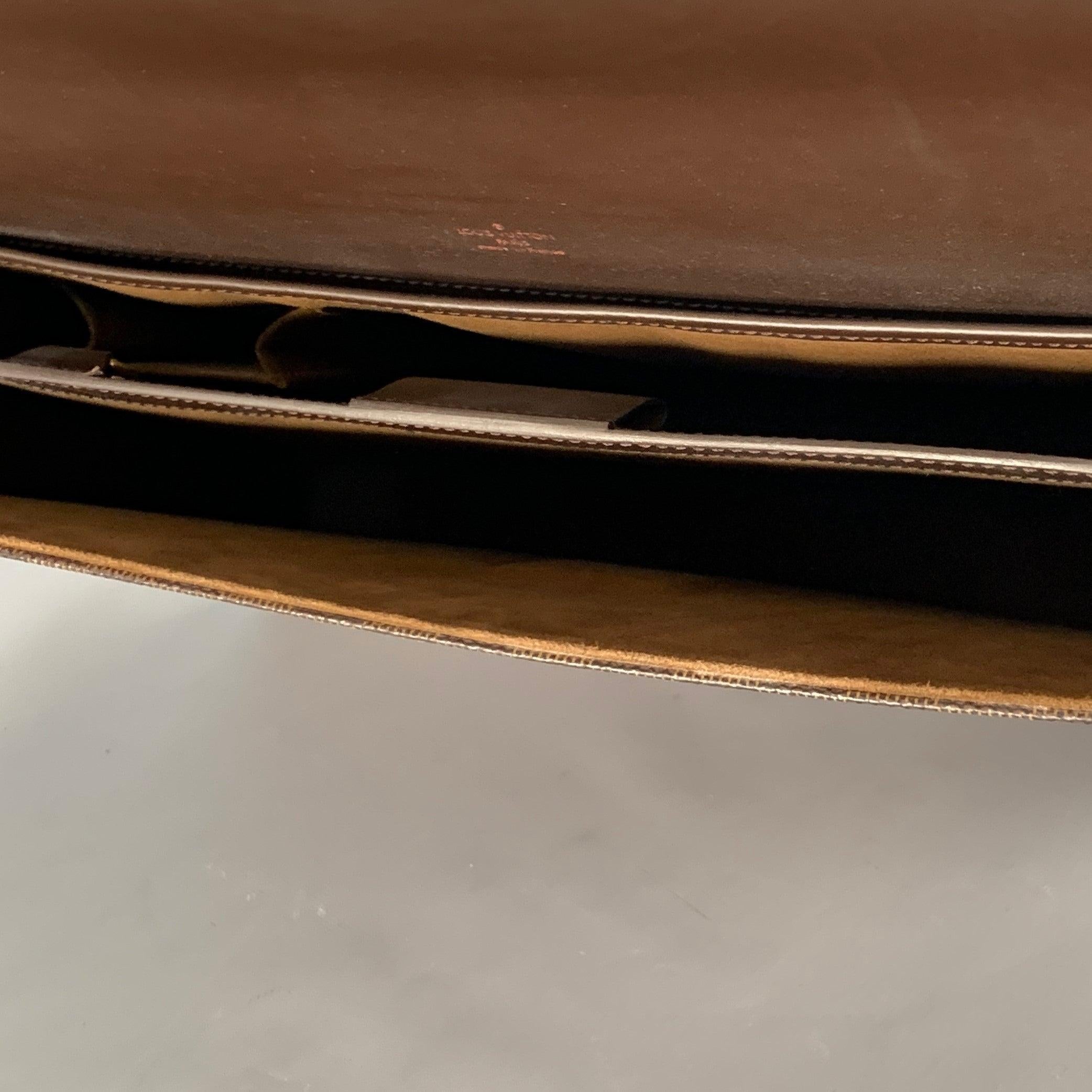 LOUIS VUITTON Ebene Brown Beige Damier Leather Coated Canvas Briefcase Bag For Sale 2