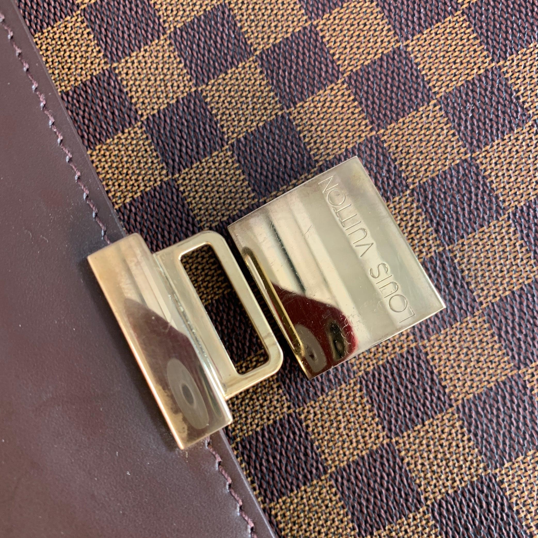 LOUIS VUITTON Ebene Brown Beige Damier Leather Coated Canvas Briefcase Bag For Sale 4
