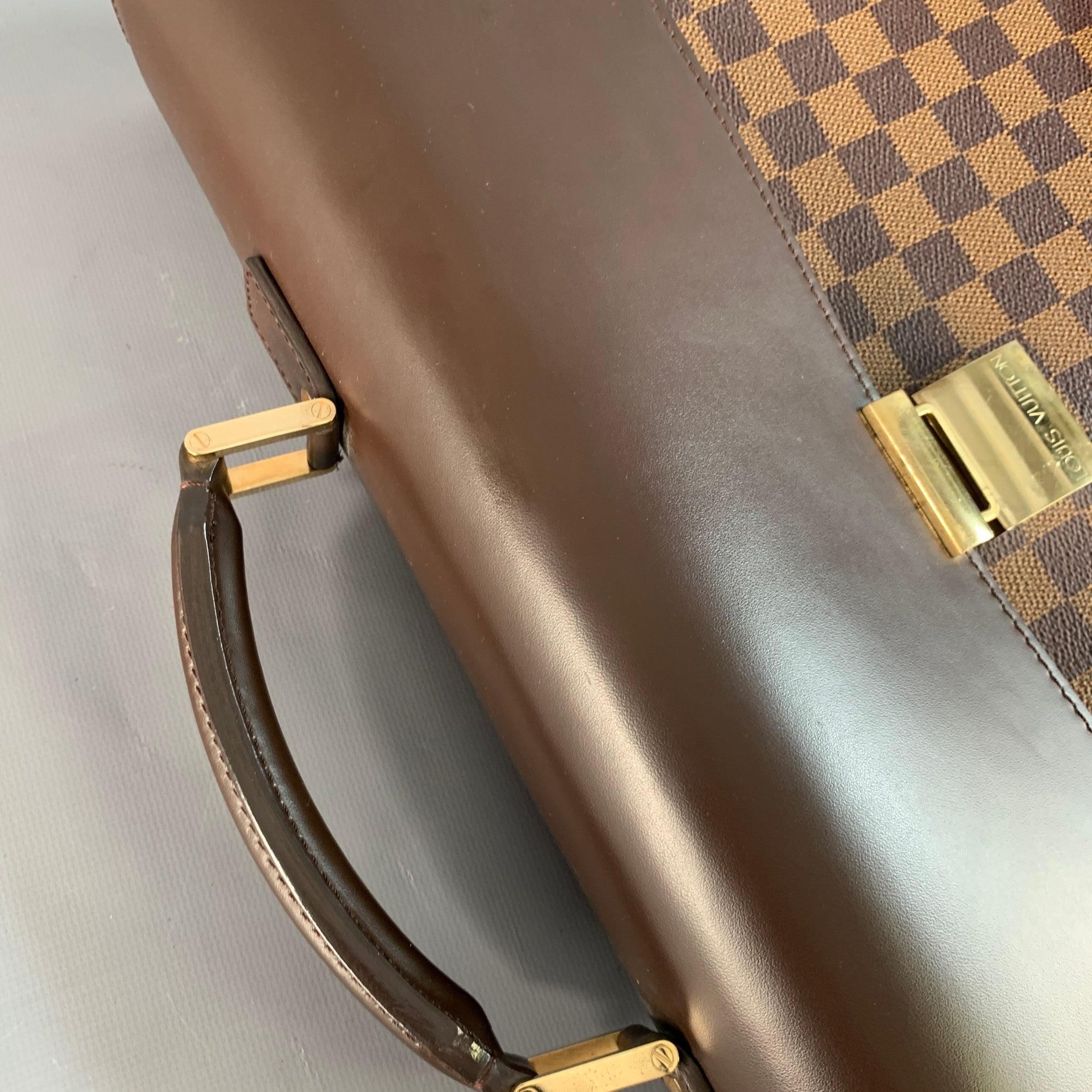 LOUIS VUITTON Ebene Brown Beige Damier Leather Coated Canvas Briefcase Bag For Sale 5