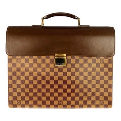 LOUIS VUITTON Ebene Brown Beige Damier Leather Coated Canvas Briefcase Bag
