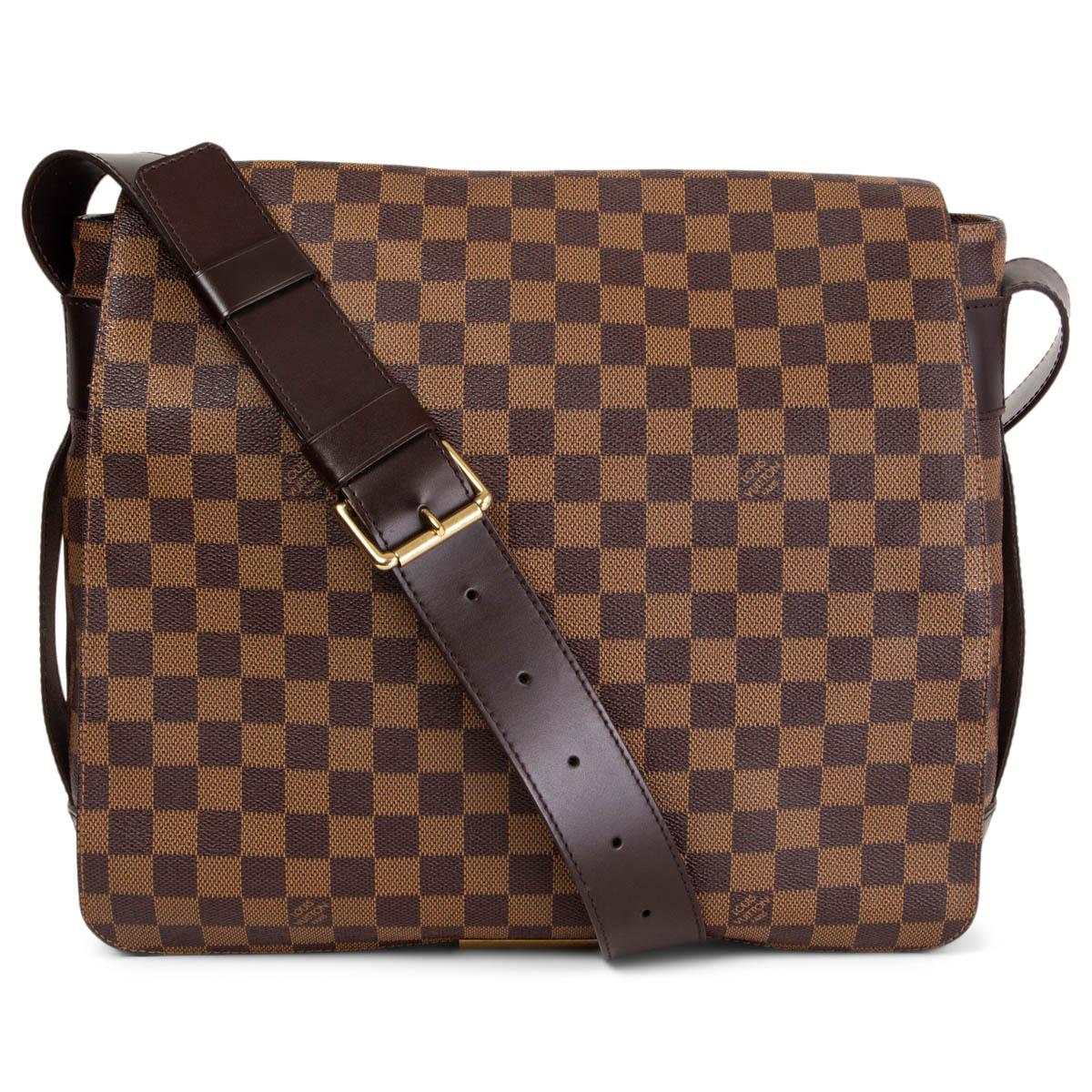 100% authentic Louis Vuitton Bastille messenger bag in Ebene brown Damier canvas with details in dark brown leather. Two pockets on the outside underneath the flap. Lined in terra cotta canvas with an open pocket against the back. Has been carried
