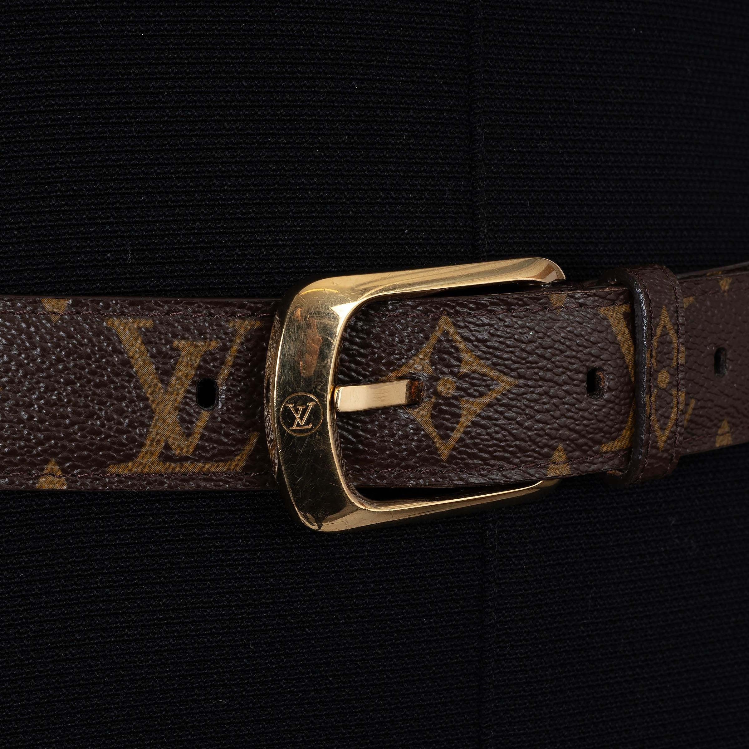 Women's LOUIS VUITTON Ebene brown Monogram canvas ELLIPSE Belt 85 / 34